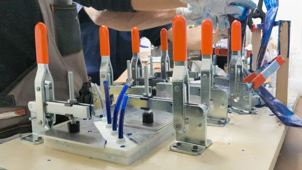 Urethane casting being prepared in a 3D printed mold